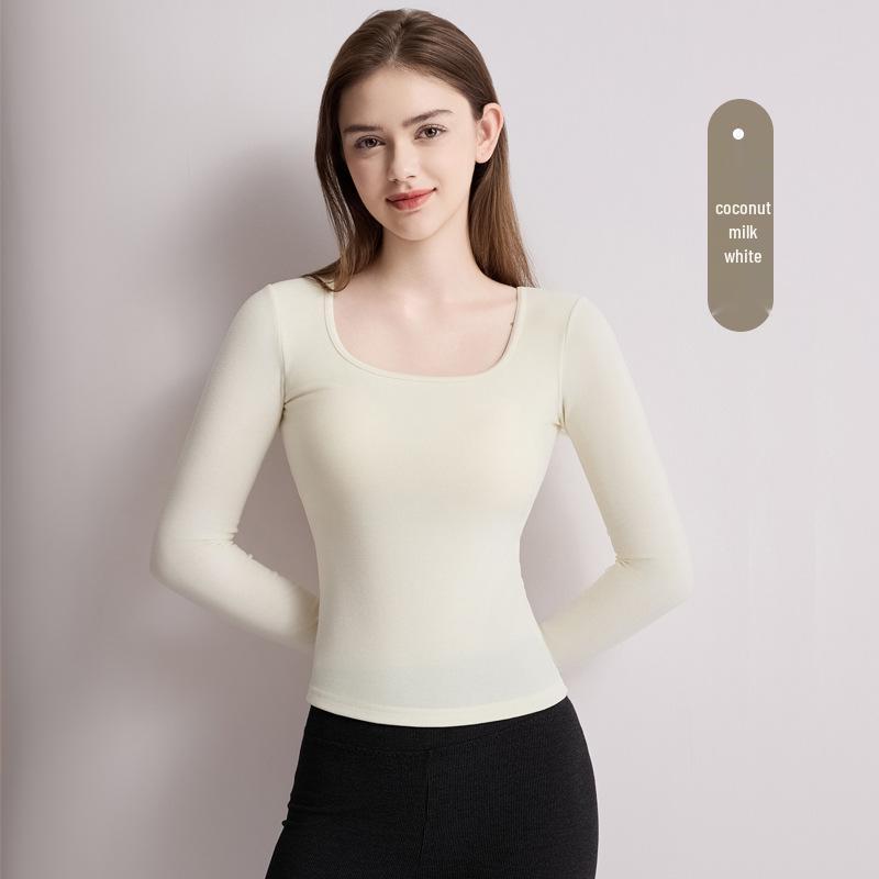 

Тенсел Шерсть Квадратный Вырез Приталенная Рубашка с Длинным Рукавом с Поролоновыми Чашками XXL