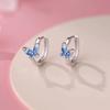 Crystal White Blue Enamel Butterfly Animal Hoop Earrings For Women Vintage Silver Color Wedding Jewelry