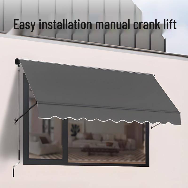 Outdoor Sunshade Awning with UV & Rain Protection - Hand-Crank Lift Roller Blind
