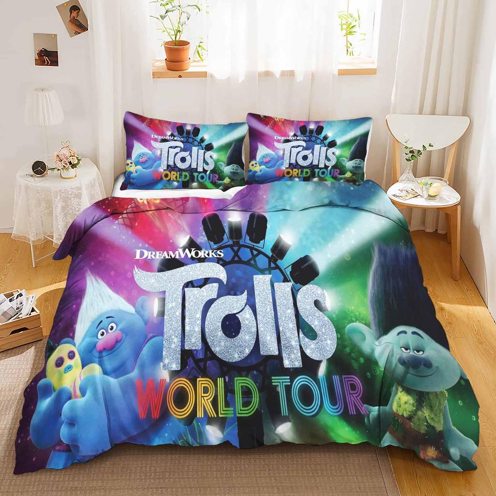 Trolls Anime Sängkläder Set Påslakan 1009 Polyester Lämpligt För Barn Och Vuxna 3-delat Set