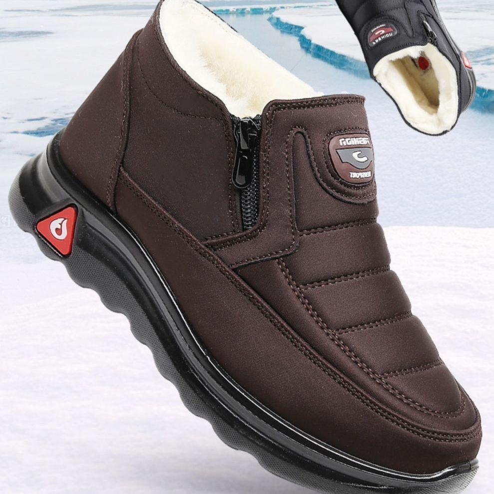 Men's Wool-Cotton High-Top Winter Boots - Velvet-Lined, Non-Slip, Warm, Extra Thick Soft Sole for Elderly.
