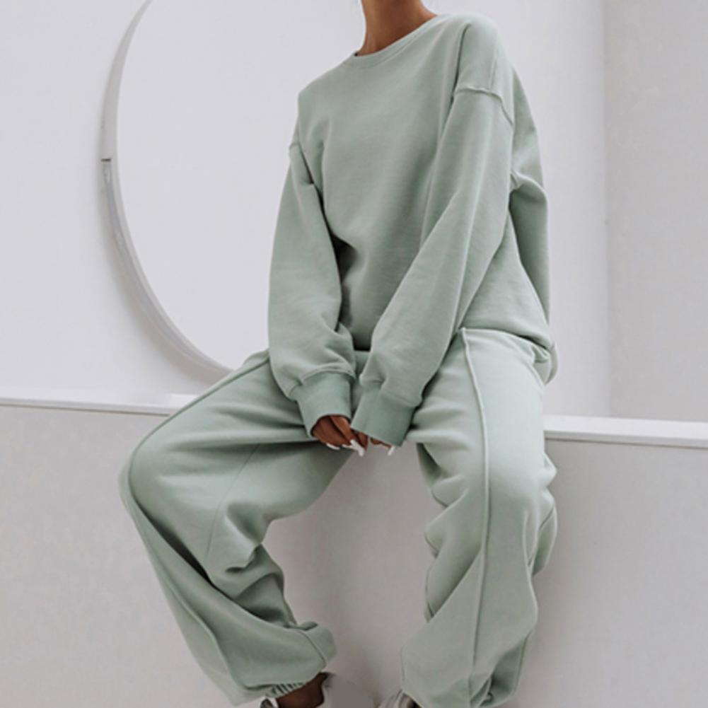 Women Solid Color Long Sleeve O Neck Blouse Top Drawstring Pants Sport Tracksuit Sports Shirts Spring Autumn Set Tracksuit Wome