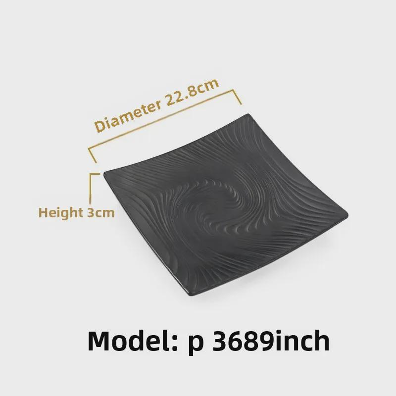 Melamine Black Tableware: Imitation Porcelain Plate for Cold Dishes, BBQ, Hot Pot, and Commercial Use.