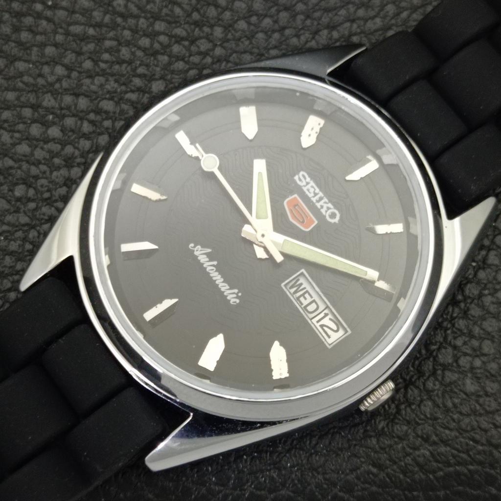 REFURBISHED SEIKO 5 AUTOMATIC 6309A JAPAN MENS VINTAGE BLACK WATCH a701730-5 R206c-a701730