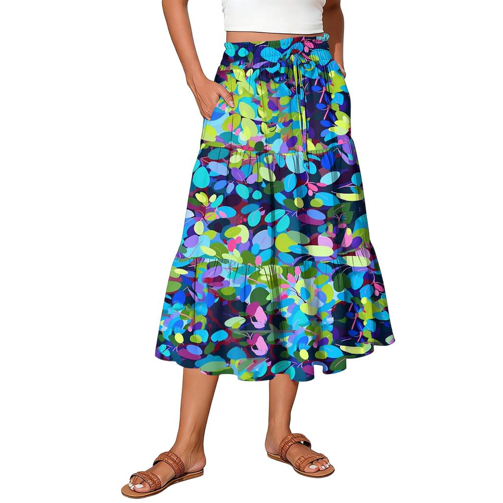 Gonna Maxi da Donna Coulisse Vita Alta Estiva Gonne Lunghe Leggere a Balze Fluide Floreali Plissettate