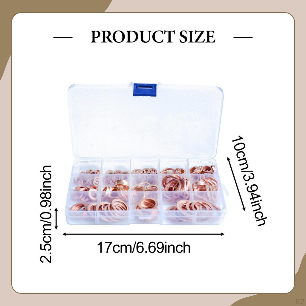 300Pcs Flat Washers Assortment Set Sealing Rings M5 To M20 Valves Sump Plugs Marine Water Lines