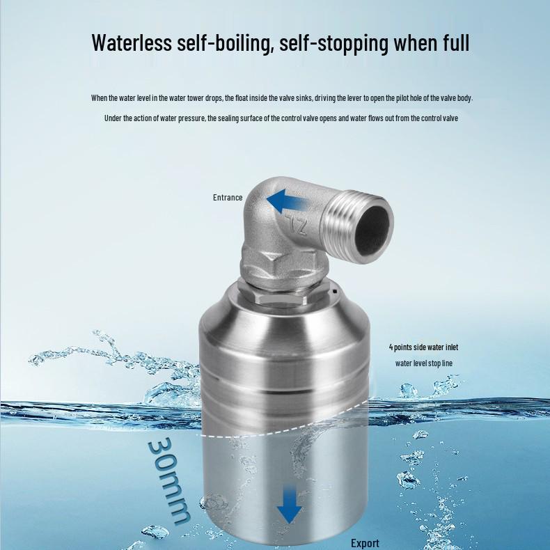 Automatic 304 Stainless Steel Kitchen Faucet Float Valve with Self-Stopping Water Level Control