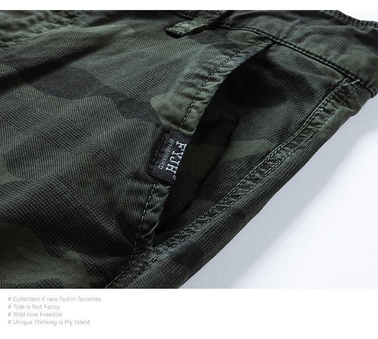 Men's Retro Camouflage Elastic Cuff Multi-Pocket Overalls