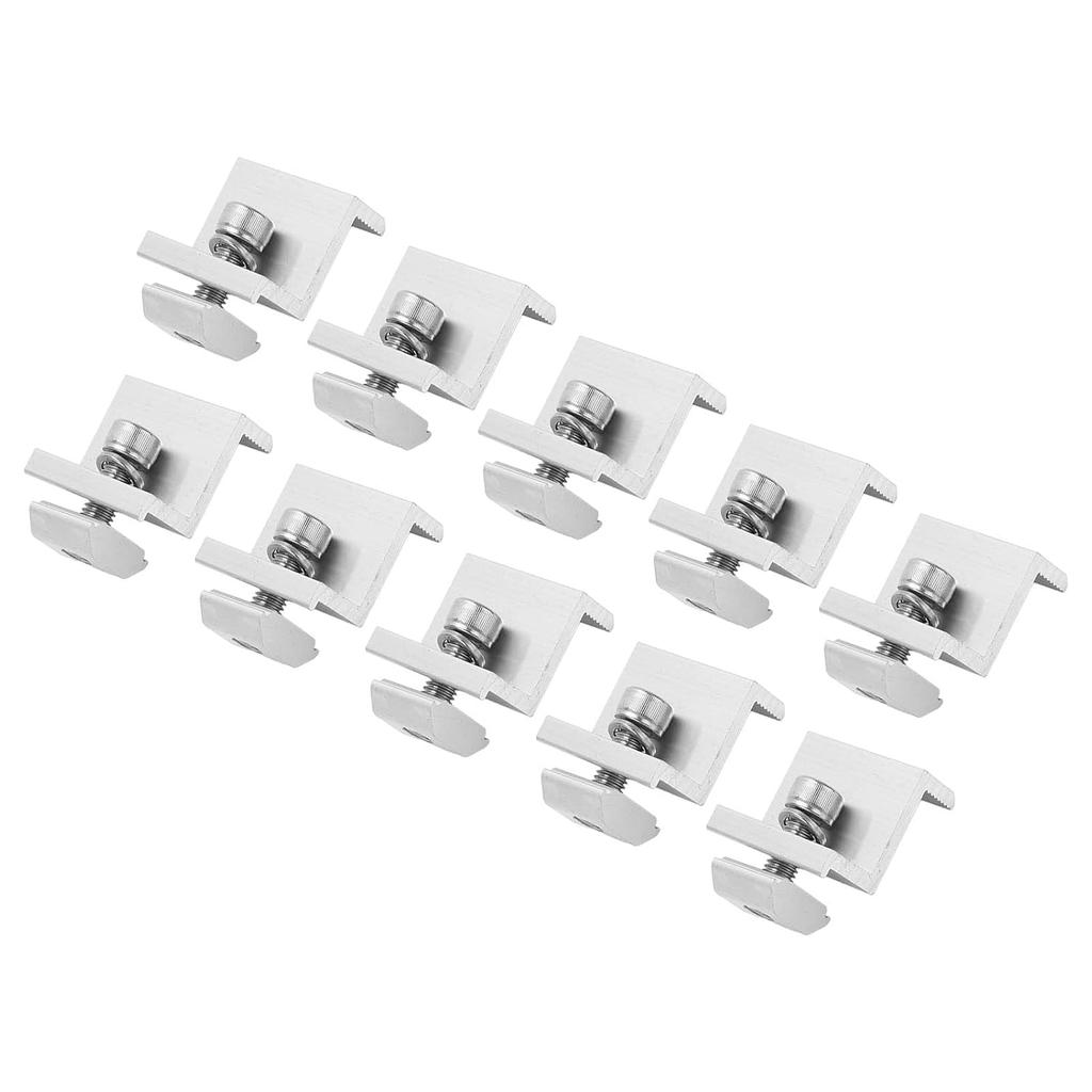 Aluminum Solar Panel Clamps, 10PCS Solar Mount Z Bracket Aluminum Alloy Pressing Block PV Panel Rail End Grounding Clamps Solar Panel Stand For, Rods