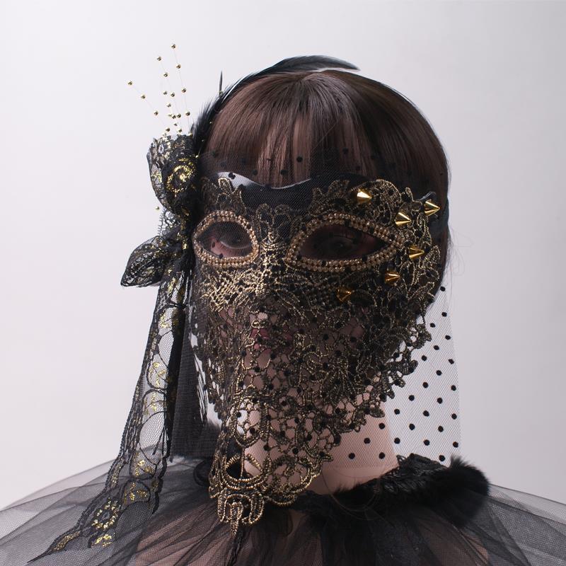 Halloween Gold Full Face Mask: Mysterious Singer Dance Veil for Adults