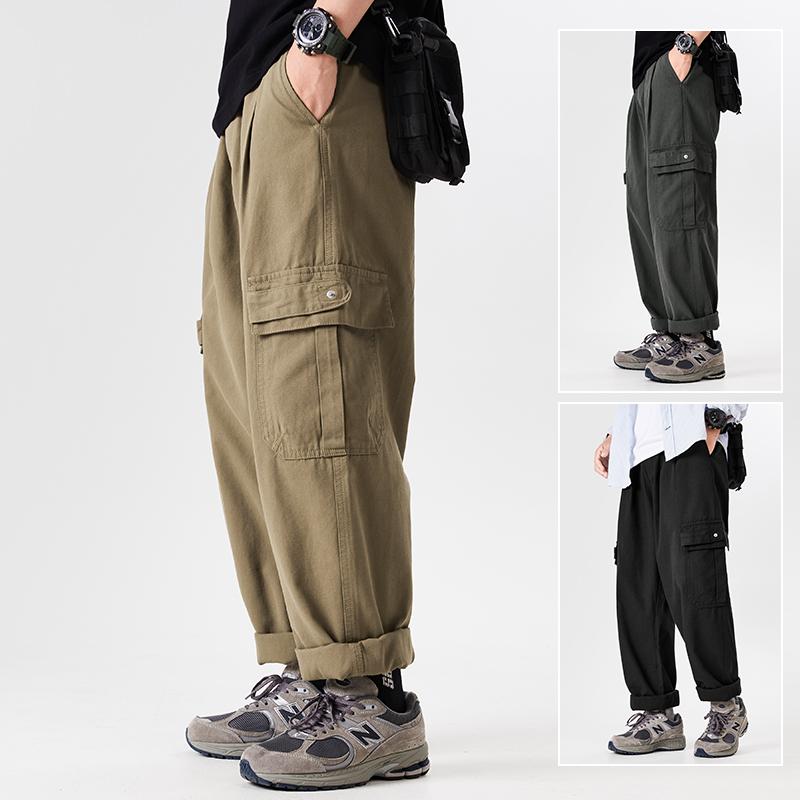 Khaki Overalls Men's Autumn New Loose Trendy Brand Wide-leg Pants Multi-pocket Straight Casual Pants