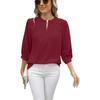 Women's Spring and Summer New Lock Hole V-neck Seven-minute Sleeve Loose Chiffon Shirt Tops