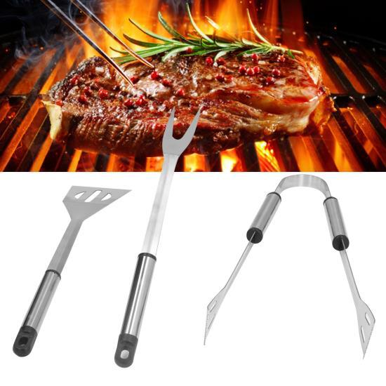 3pcs/set Stainless Steel Grilling Kit with Fork Shovel Clip Durable BBQ Grill Tools Set
