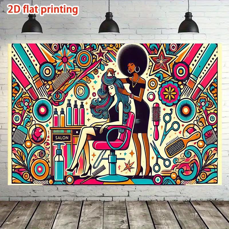 Retro Hair Salon Tapestry, Pop Art Barber Shop Background Cloth, Salon Studio Wall Decor