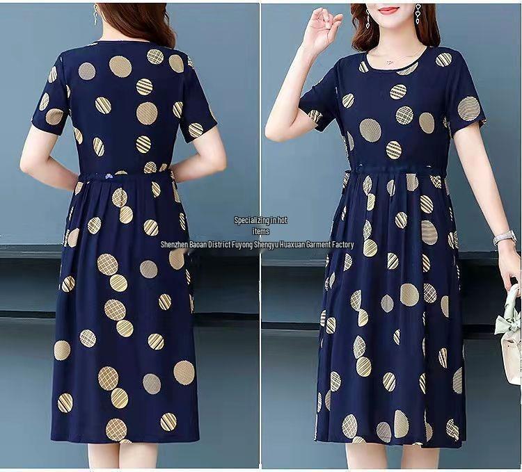 Women's Trendy Summer Slim-Fit Printed Dress - Short-Sleeve Waist-Length Mid-Length Skirt, Plus Size