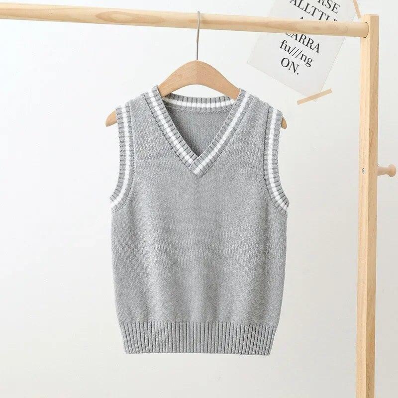 4-15 Years School Kids Knitted Vest Preppy Style Casual All-match Outerwear Waistcoats for Girls Spring Autumn Children Sweater