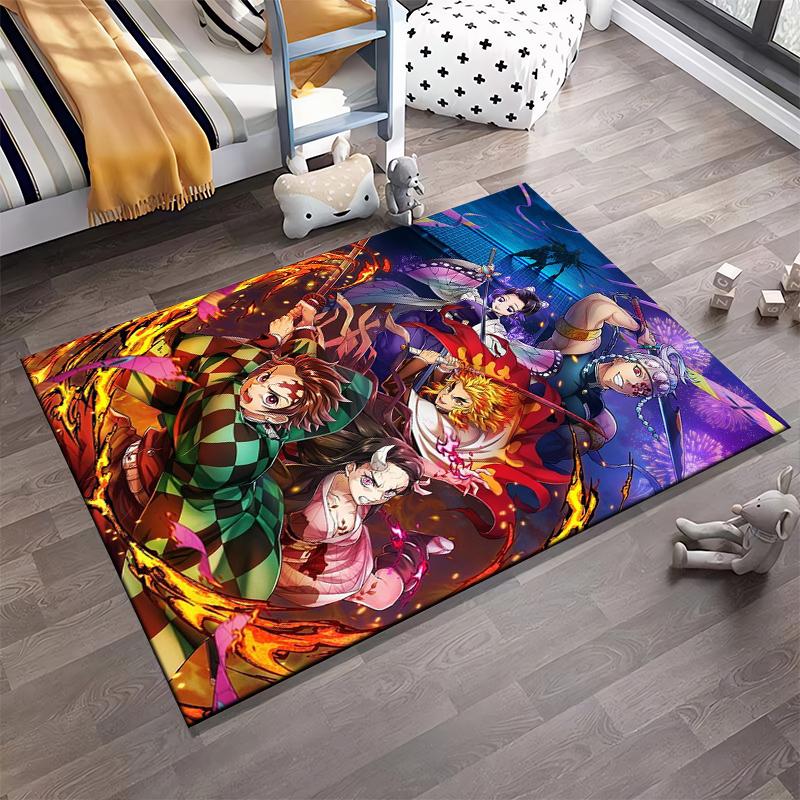 Colorful Anime Carpet Featuring Warriors and Flame Artwork Design Suitable for use as an anti-slip for living room bedroom sofas