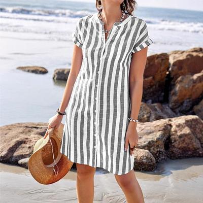 Women's Summer Shirt Is Fashionable Loose and Casual with A Casual Striped Dress