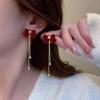 New Wine Red Velvet Rose Pearl Earrings for Women Vintage Red Rose Elegant High-end Studs Earrings Jewelry Accessories