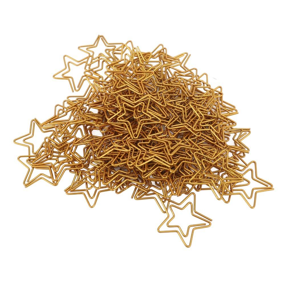 100PCS Gold Color Cute Paper Clips Star Shaped Metal Paper Clips Decorative Paper Clips Home