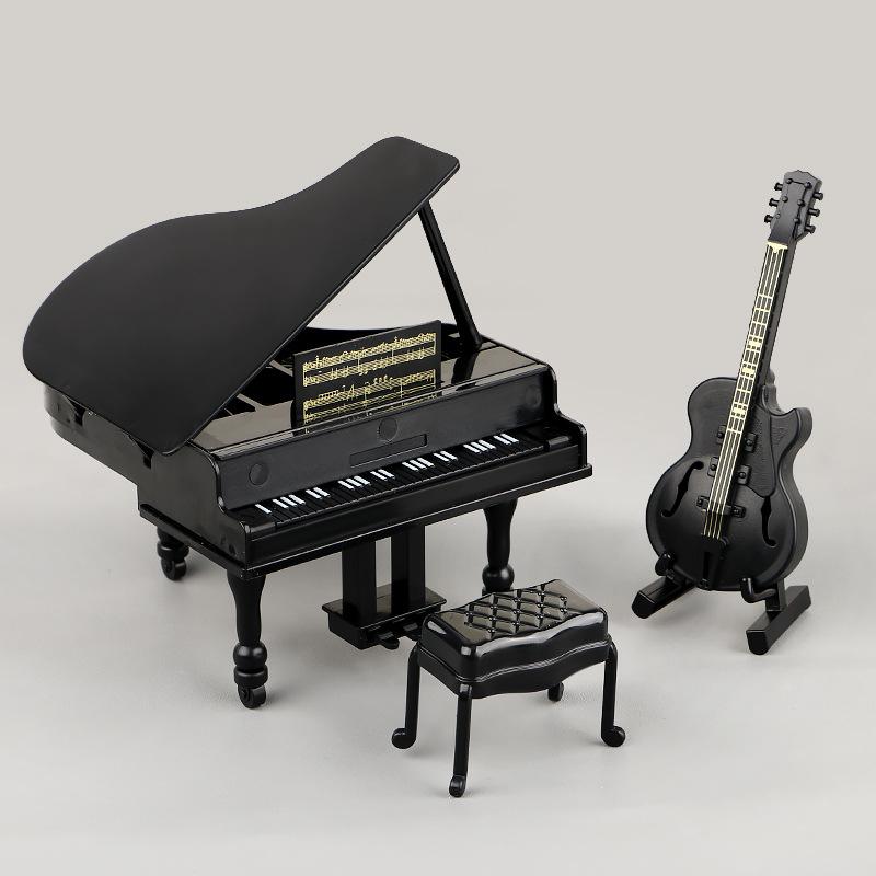 3Pcs Musical Instrument Miniature Props Dollhouse Grand Piano Furniture Guitar Cello Model Doll Accessories Simulation Ornaments