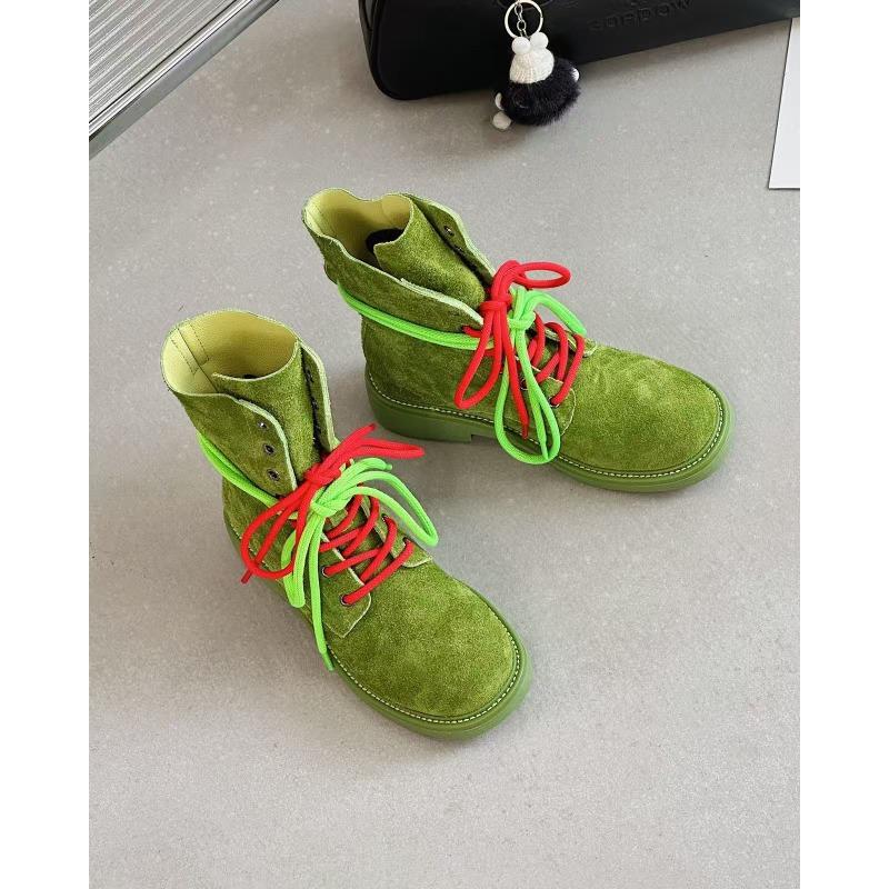 

Кожаные мартинсы на толстой подошве с высоким сцеплением, женские новые ретро короткие ботинки-локомотивы, универсальные повседневные ботинки 40 оливковый