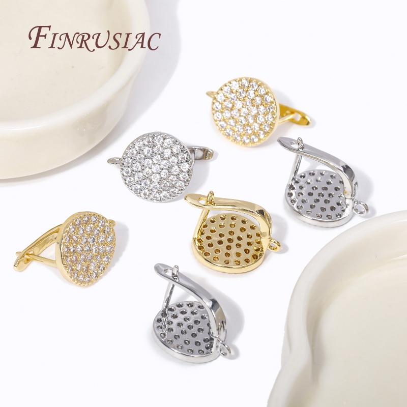 Fashion Shiny Cubic Zirconia Round Fastener Earring Clasps Hooks 18K Gold Plated Earring Hooks For DIY Women Ear Jewelry Making