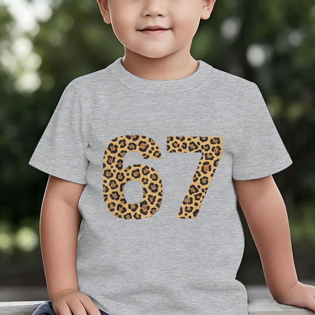 6 7 Six Seven Leopard Creative Print Tshirt Soft Breathable for Daily Outdoor Casual Wear Funny Gift Cotton Tee Girl Clothing