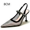 2025 Hollowed-Out Rhinestone High Heels Female Pointy Transparent After Empty Bun Sandals Thin Heel Shoes Female