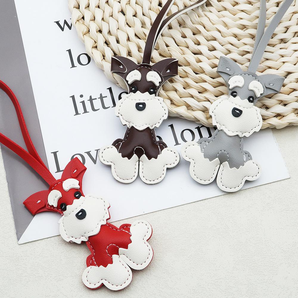 Schnauzer Dog Keychain PU Leather Animals Keyring Hanging Ornament Backpack Handbag Charm Gift For Men Women Korean Bag Charms