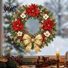 Creative Holiday Gifts Christmas Wreath Window Decals, Removable Stickers with Pine Cone Decorative PVC Wall Bow Berry Poinsettia, Waterproof