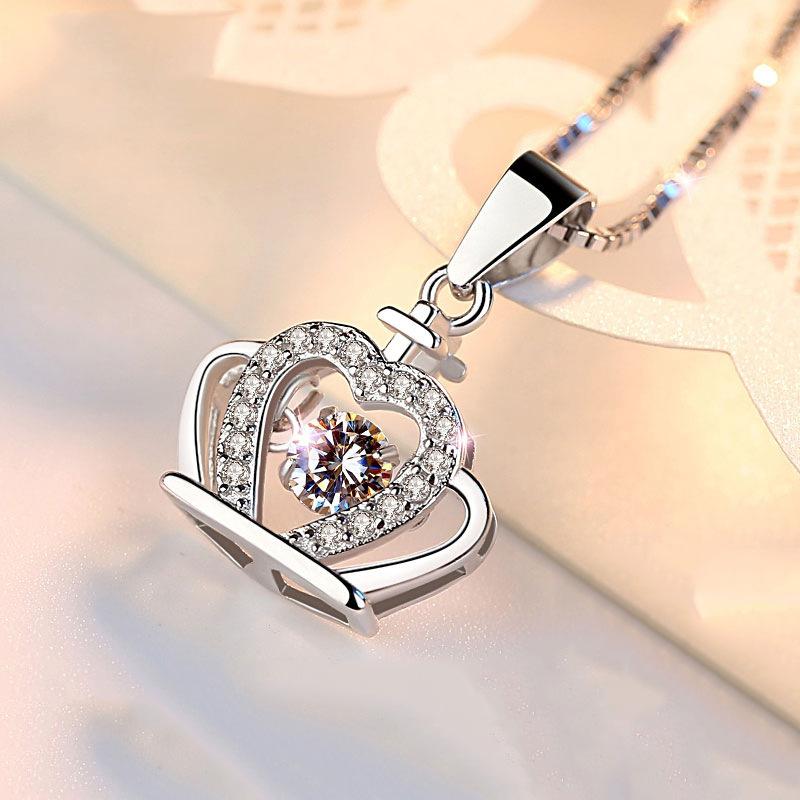 Crown s925 sterling silver necklace women's fashion smart beating pendant simple collarbone chain girlfriend birthday gift