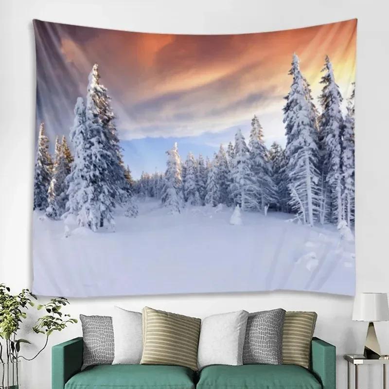 Winter Snowy Forest Pattern Bedroom Curtain Background Cloth Home Decoration Room Living Room Wall Tapestry