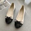 Fashion Spliced Flats Autumn New Round Toe Shallow Mouth Bow Soft Sole Non-Slip Wear-Resistant Cover Foot Low Top Single Shoes