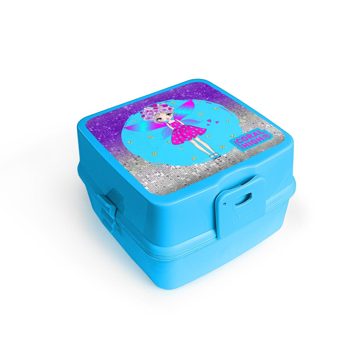 

Миска для обеда Coral High Kids, розовая, синяя, с рисунком феи, с четырьмя отделениями, вилкой и ложкой 32976