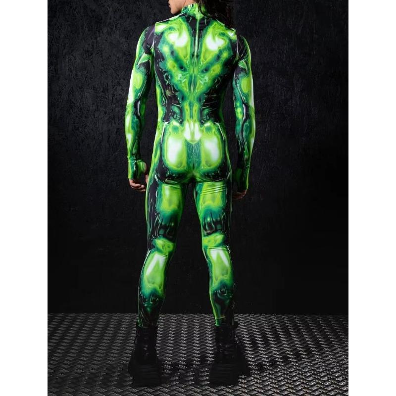 Halloween Tights 3D Digital Printing Adult Cosplay One-piece Costume Men Stage Performance Jumpsuit Dance Party Outfit