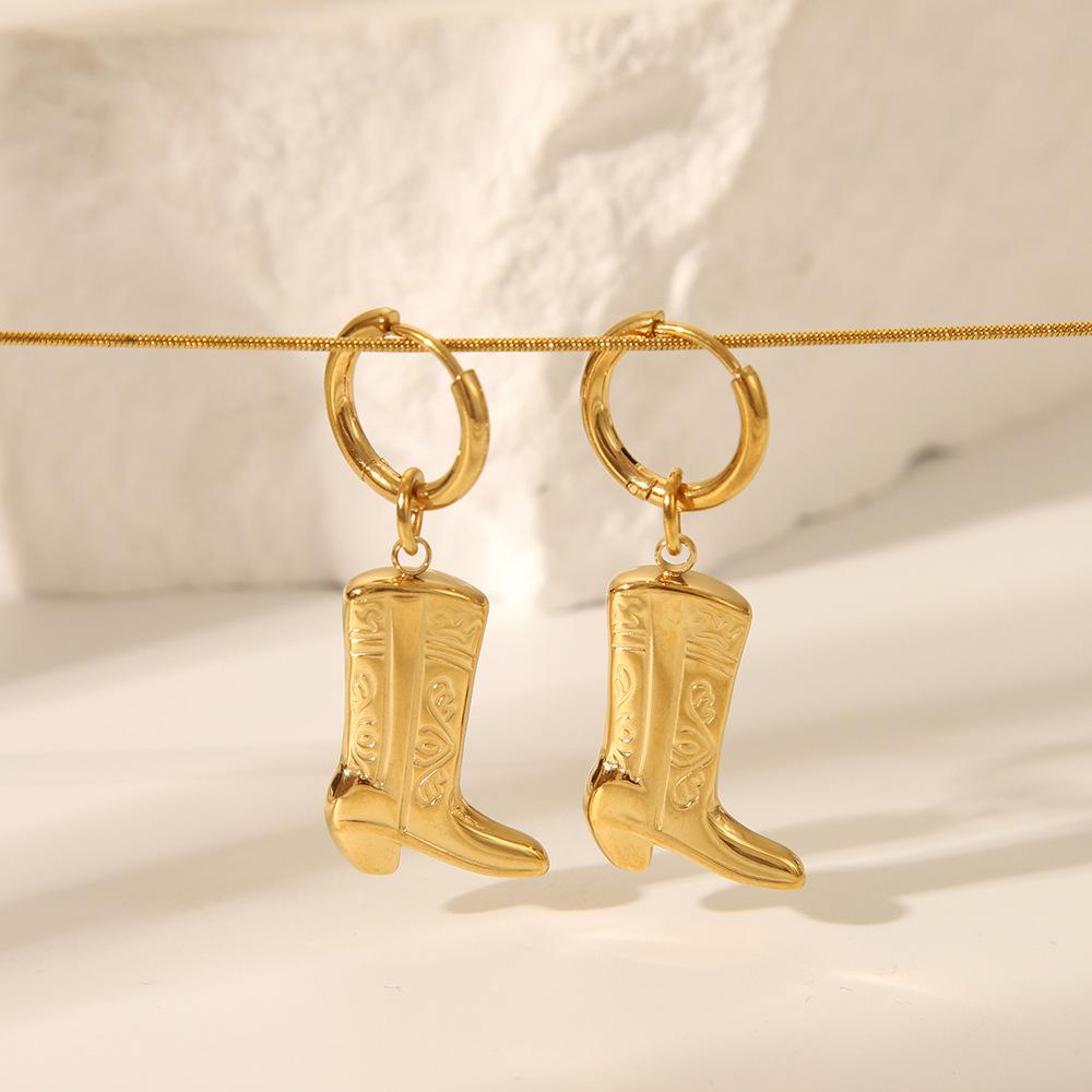 European & American Titanium Steel Carved Boot Earrings - Luxurious, Durable, High-End Feel, Non-Fading Stainless Steel Ear Ornaments.