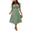 Women's Plus Size Casual Loose Fit V Neck Short Sleeve Floral Print Long Length Full Skirt Dress