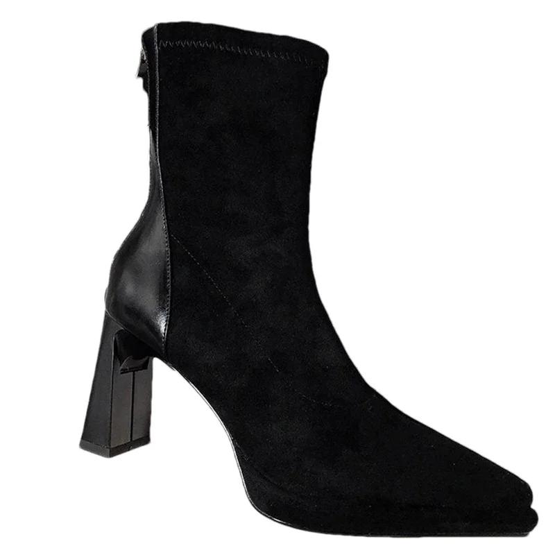 Fashion Women High Heels Pointed Toe Women Chelsea Boots Ankle Suede Sexy Shoes Designer Winter 2025 New Trend Gladiator Zapatos Lady