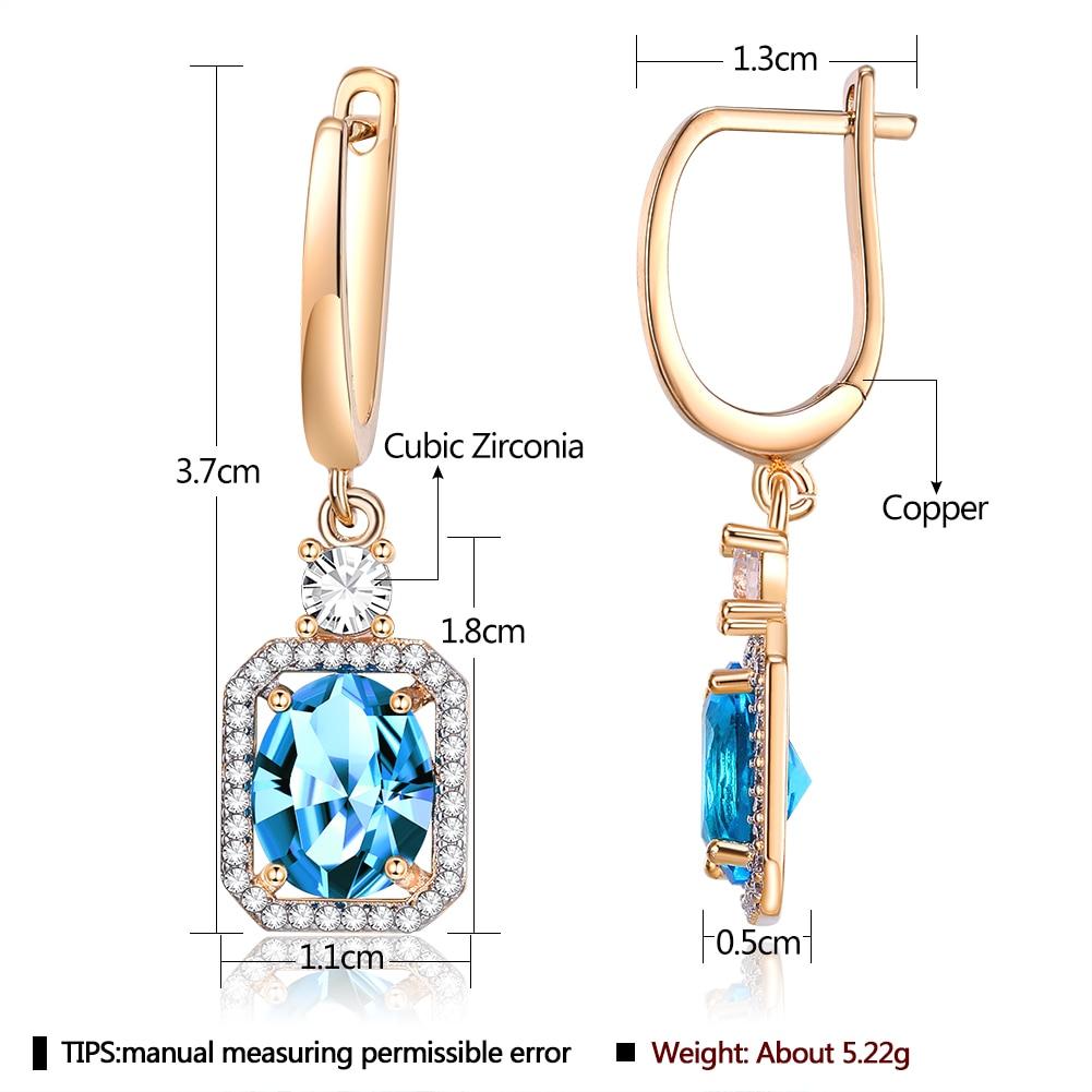 Elegant Champagne Gold Blue White Zircon Geometry Drop Earrings For Women