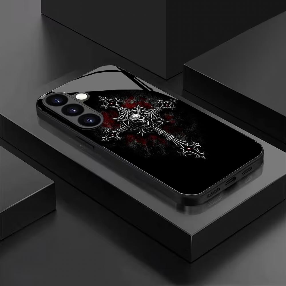 Gothic style tempered glass phone case suitable for Samsung Galaxy S26 S25 S24 S23 S22 S20 FE/Ultra/Plus anti drop back cover