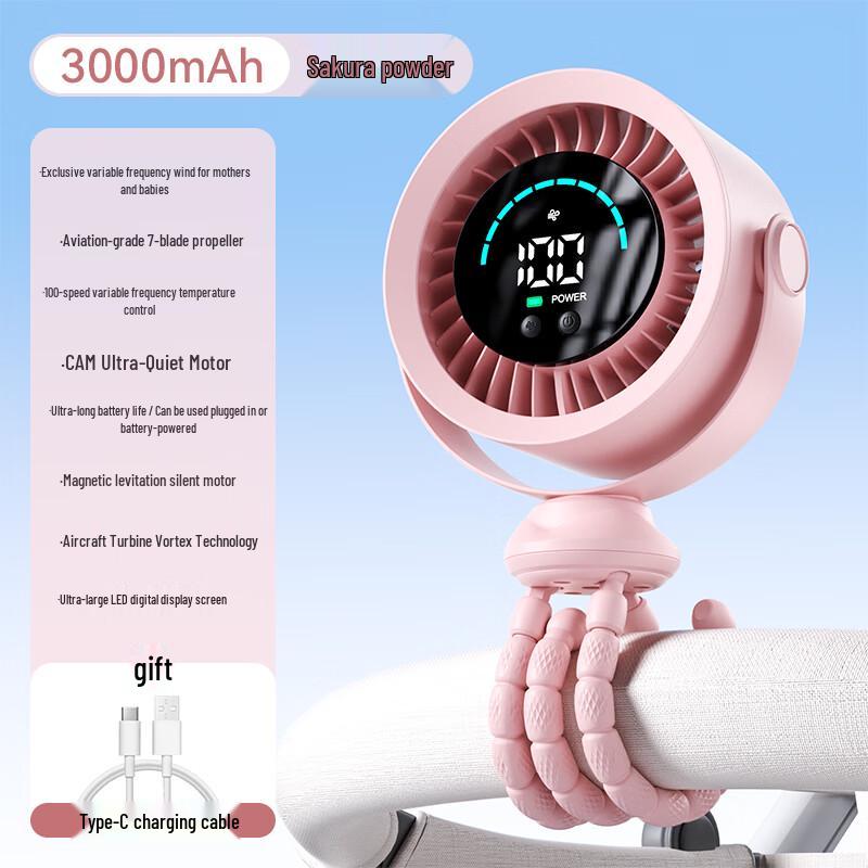 Aux Portable Flexible Tripod Stroller Fan