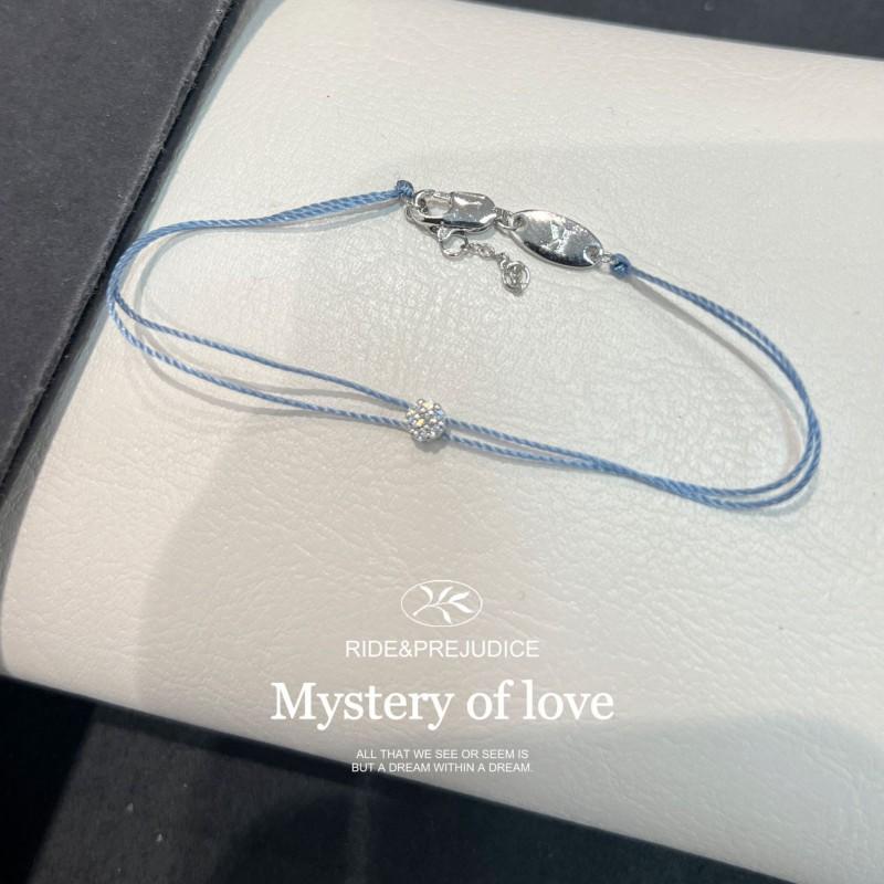 Handmade Double Strand Rope Bracelet In Misty Blue With 7 Crystal Accents Unisex Couple Gift Jewelry