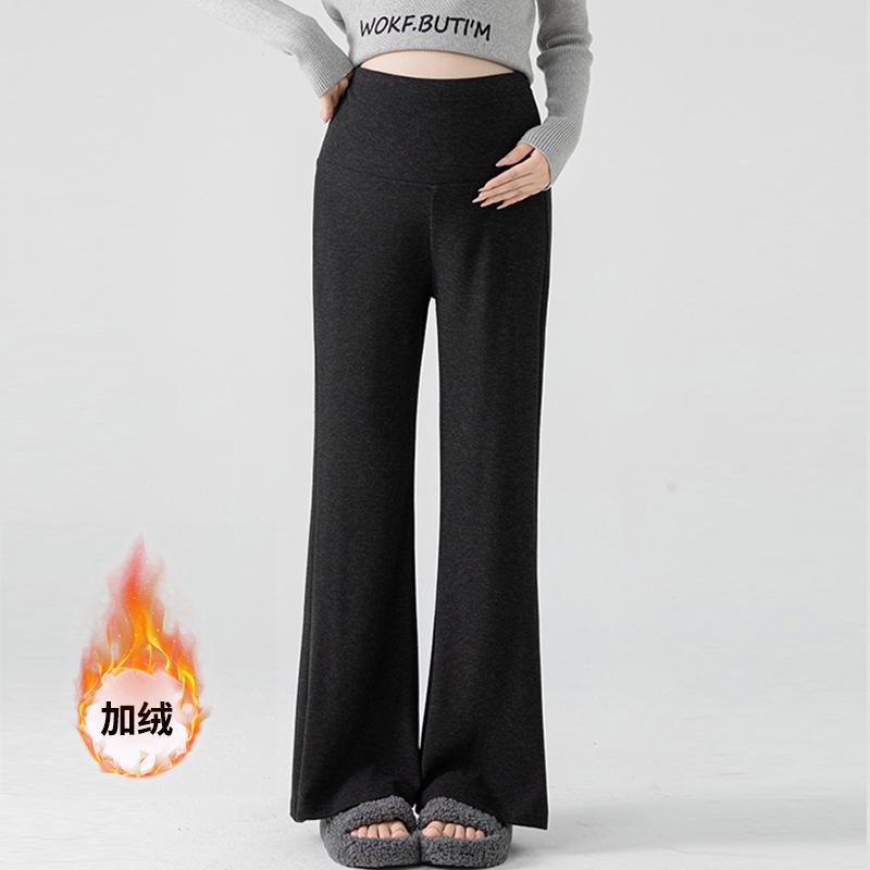 Maternity glutinous rice pants spring, autumn and winter outer wear wide legs loose large size casual fashion leggings velvet thickened warm