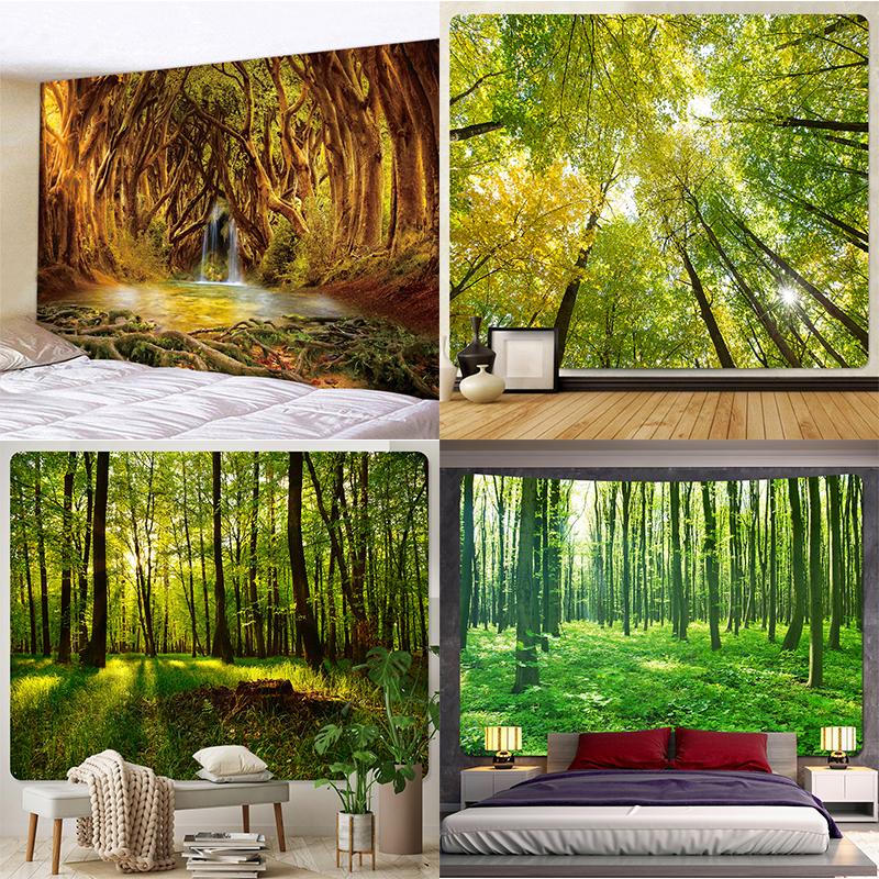 Forest Plants Leaves Psychedelic Scene Home Art Decor Tapestry Hippie Boho Yoga Mat Mandala Room Wall Hanging