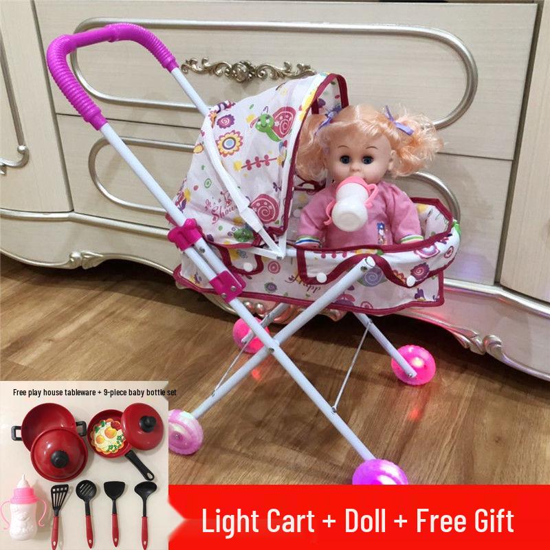 Baby Girl Doll Stroller with Light and Sound - Pretend Play Birthday Gift