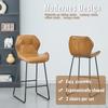 Set of 2 Bar Stools of Faux Leather, Bar Chairs with Backrest, Metal Frame and Footrest, for Kitchen, Counter, Home Bar and Dining Area,Cognac Brown