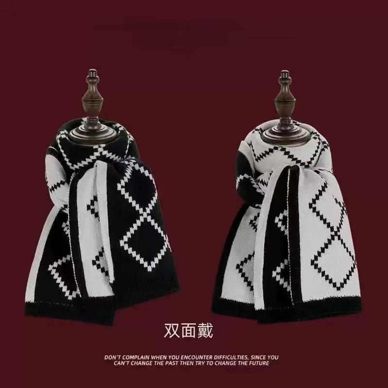 Autumn and winter Korean version of couple's warm plaid double-sided imitation cashmere scarf super long knitted thickened student scarf women