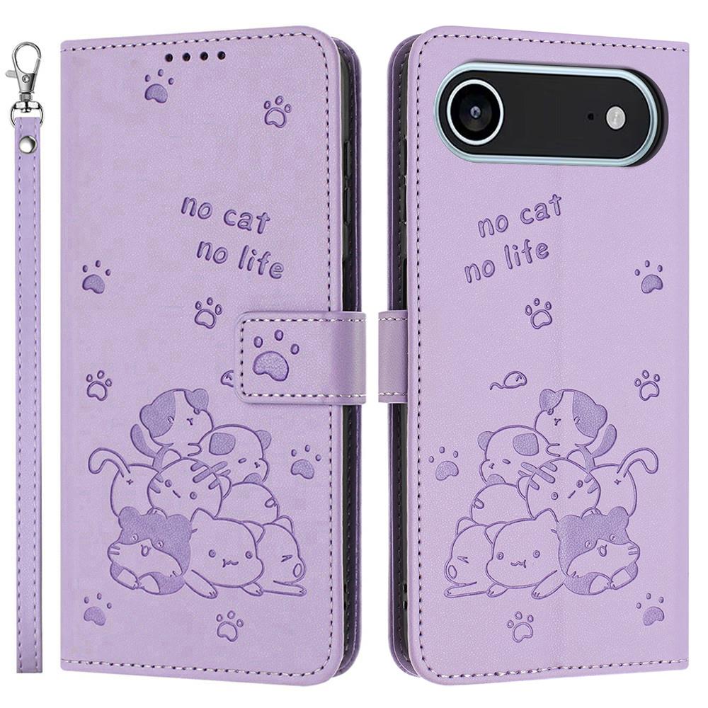 For iPhone 17 Air Wallet Case Cats Imprint Leather Phone Cover with Strap