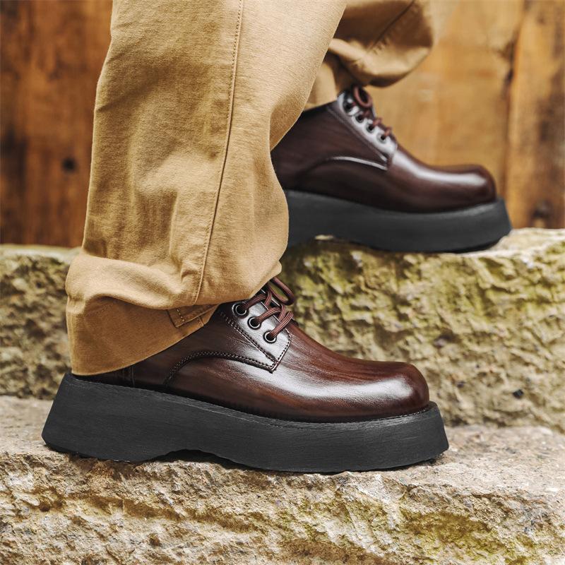 2024 new thick-soled men's casual leather shoes big head heightening niche black versatile trend small leather shoes 2881-J